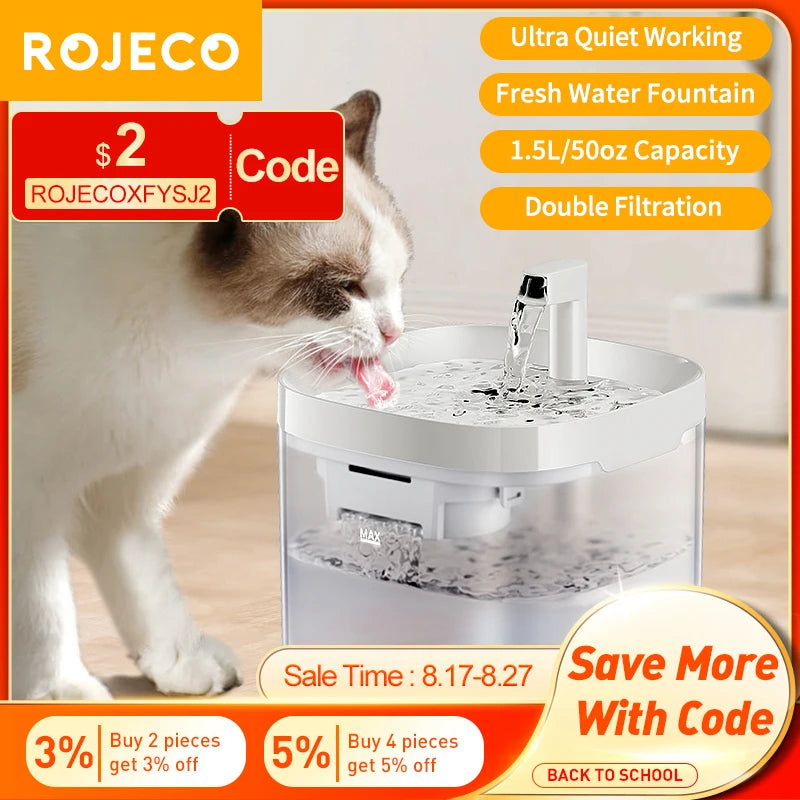 ROJECO Smart Cat Water Fountain Automatic Pet Water Dispenser For Cats Dog Drinking Purifier Fountain with Recirculate Filters